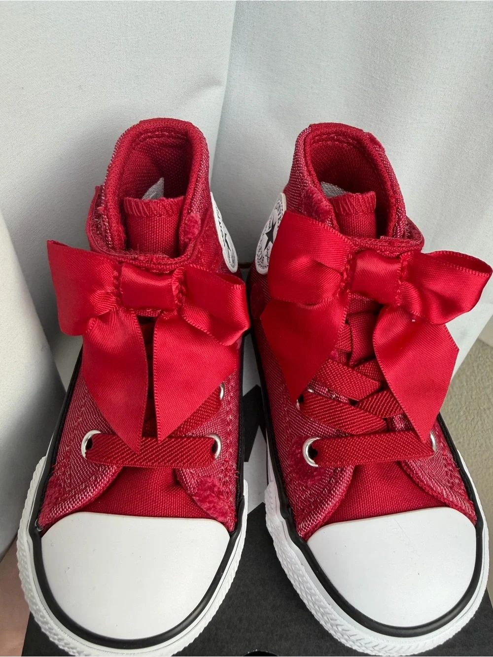 Kids Red Canvas High-Top Sneaker with Ribbon Laces